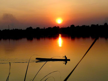 coucher de soleil sur le Mekong